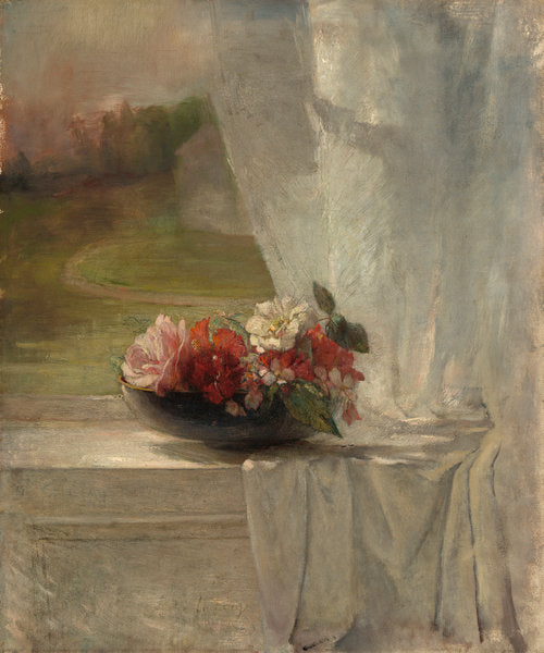 Flowers on a Window Ledge by John La Farge (American, 1835 - 1910), 16X12"(A3)Poster Print