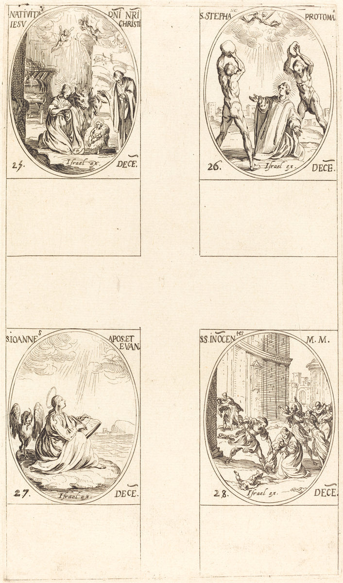The Nativity; St. Stephen; St. John; Holy Innocents by Jacques Callot (French, 1592 - 1635), 16X12"(A3)Poster Print