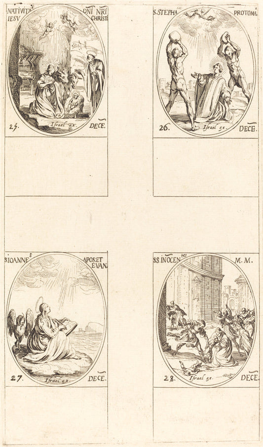 The Nativity; St. Stephen; St. John; Holy Innocents by Jacques Callot (French, 1592 - 1635), 16X12"(A3)Poster Print