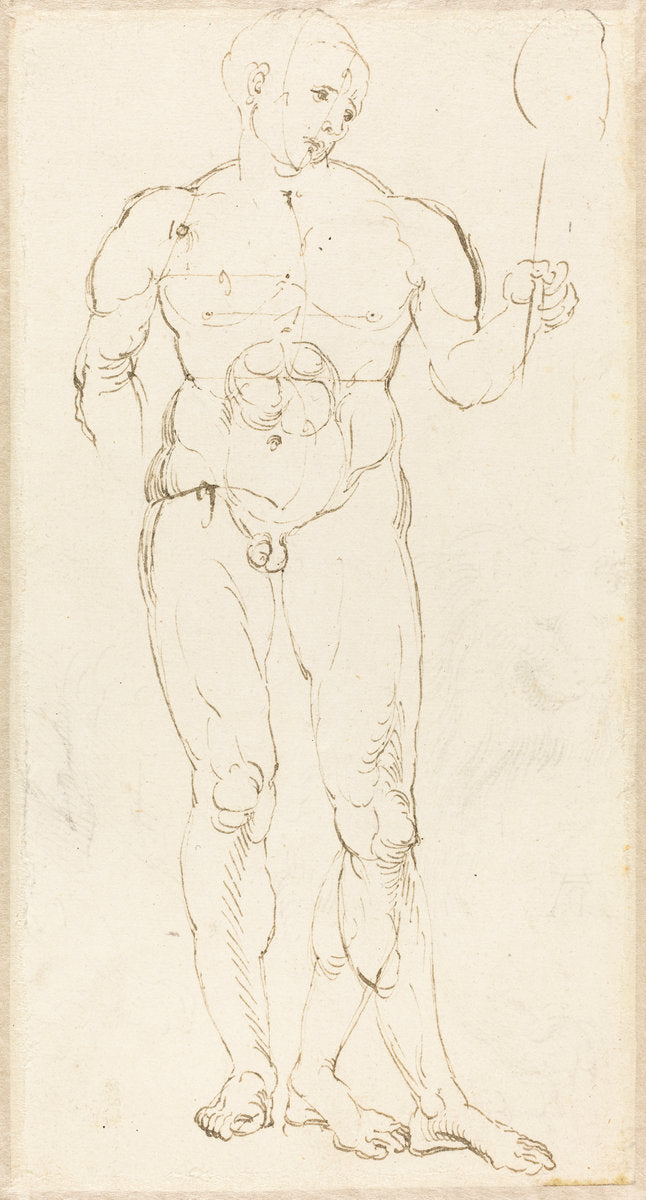 Male Nude Holding a Mirror [recto] by Albrecht Dürer (German, 1471 - 1528), 16X12"(A3)Poster Print