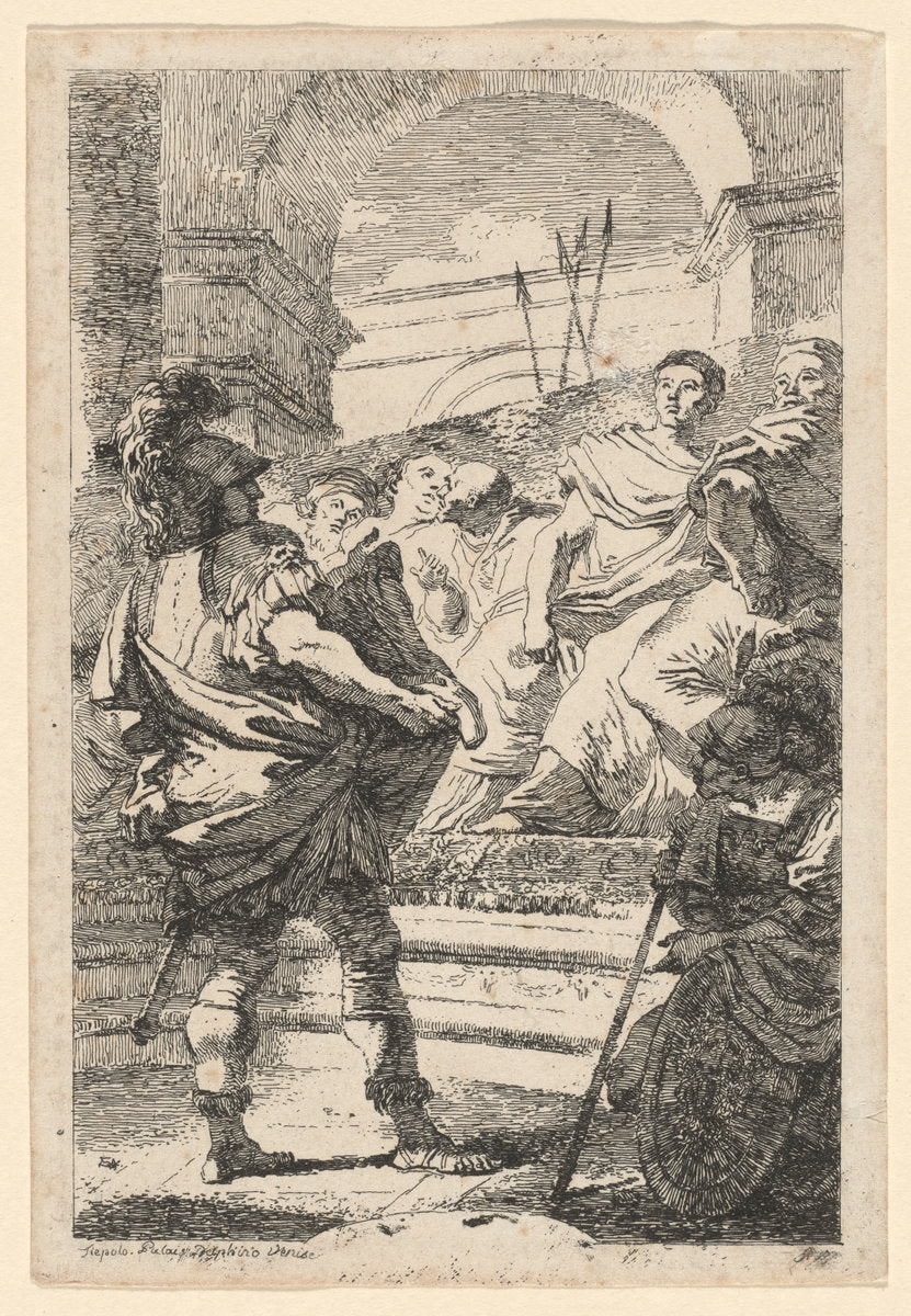 Mucius Scaevola by Jean-Honoré Fragonard after Giovanni Battista Tiepolo (French, 1732 - 1806), 16X12"(A3)Poster Print