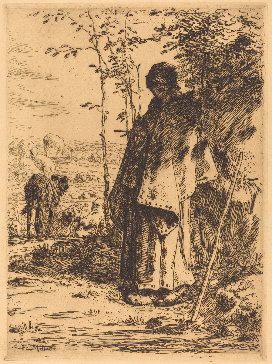 The Large Shepherdess (La grande bergere) by Jean-François Millet (French, 1814 - 1875), 16X12"(A3)Poster Print