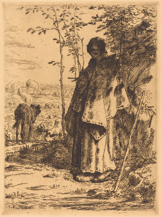 The Large Shepherdess (La grande bergere) by Jean-François Millet (French, 1814 - 1875), 16X12"(A3)Poster Print