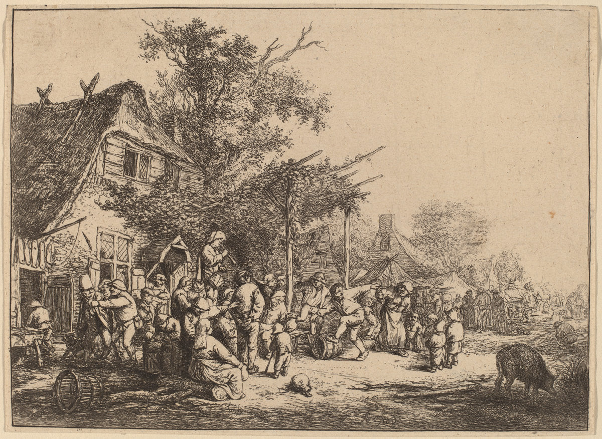 Dance under the Trellis by Adriaen van Ostade (Dutch, 1610 - 1685), 16X12"(A3)Poster Print