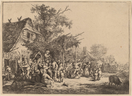 Dance under the Trellis by Adriaen van Ostade (Dutch, 1610 - 1685), 16X12"(A3)Poster Print