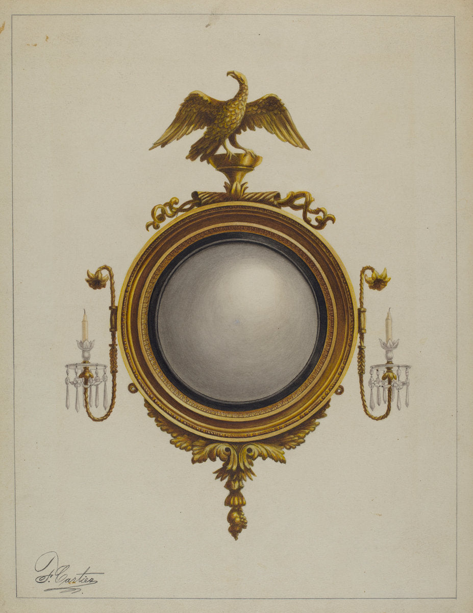 Mirror (one of a pair) by Ferdinand Cartier (American, active c. 1935), 16X12"(A3)Poster Print