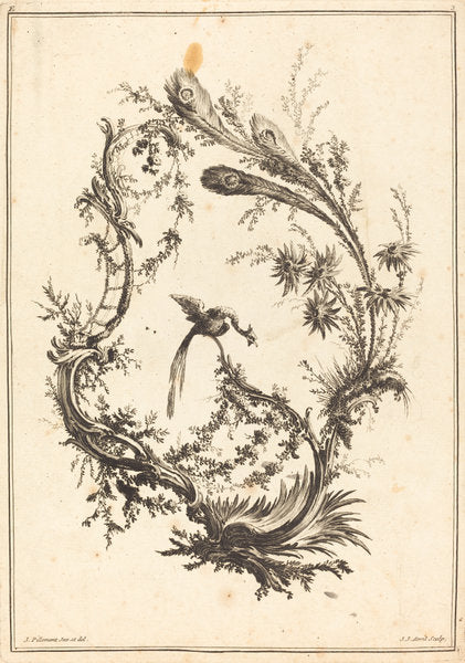 Ornament with a Peacock by Jean-Jacques Avril I after Jean-Baptiste Pillement (French, 1744 - 1831), 16X12"(A3)Poster Print