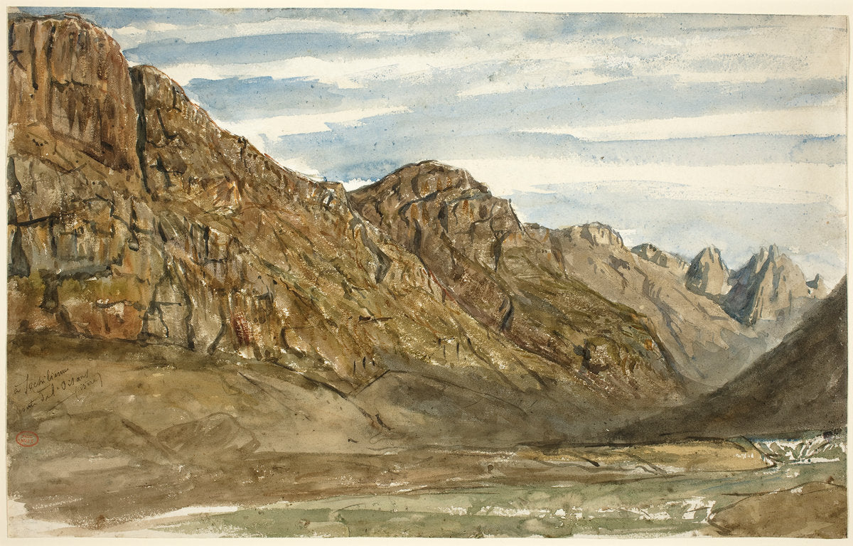 Rock Cliffs along the Romanche by Paul Huet (French, 1803 - 1869), 16X12"(A3)Poster Print