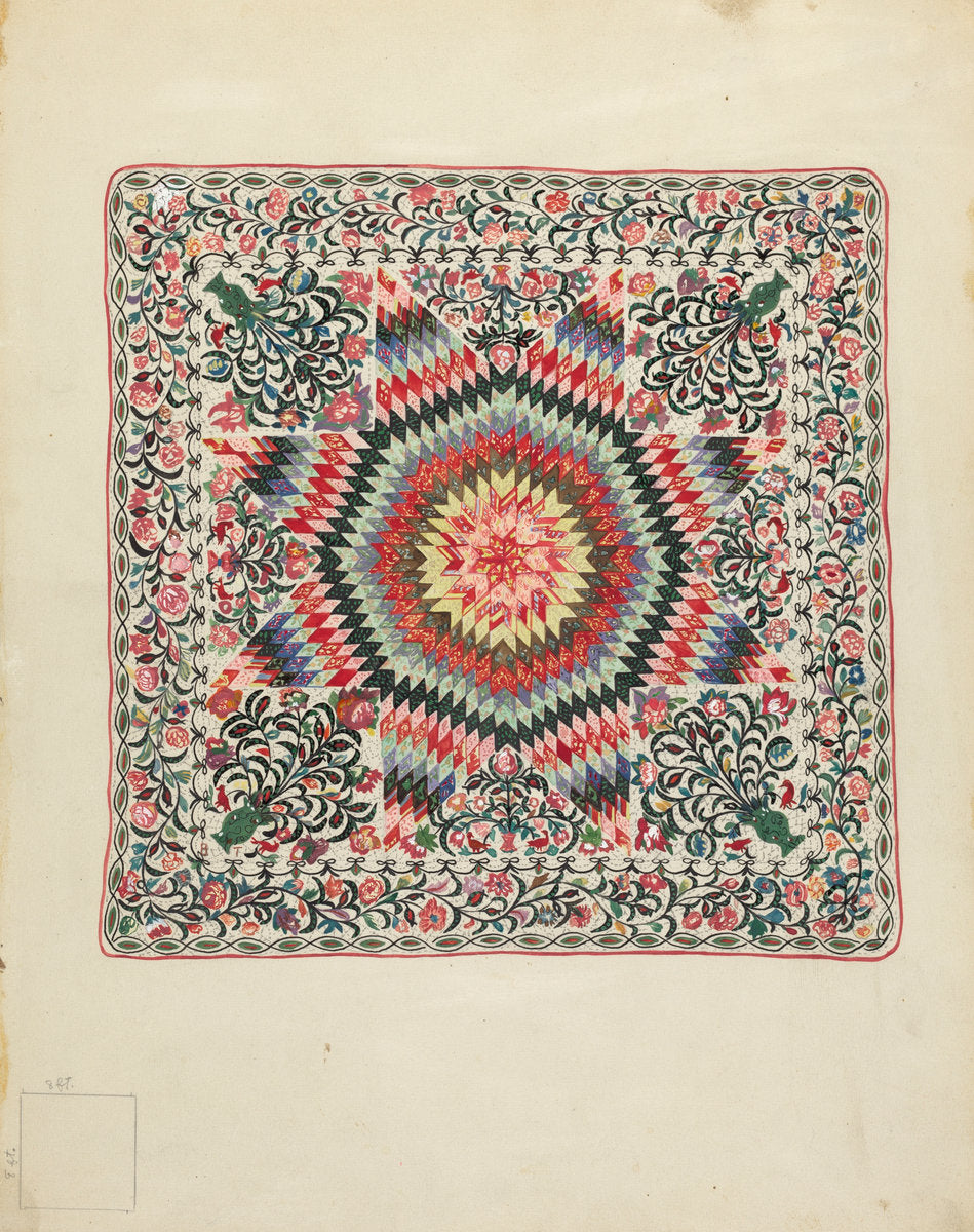 Patchwork and Applique Quilt by Irene Schaefer (American, active c. 1935), 16X12"(A3)Poster Print