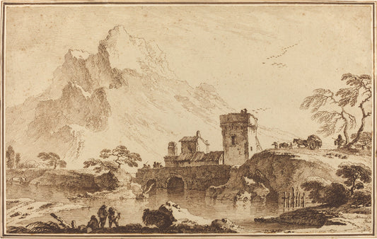 Fortified Bridge against Distant Mountains by Pietro Giacomo Palmieri (Italian, 1737 - 1804), 16X12"(A3)Poster Print
