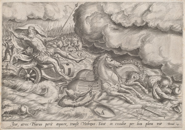 The Crossing of the Red Sea by Johan Wierix, after Maarten van Cleef (Flemish, c. 1549 - 1615 or after), 16X12"(A3)Poster Print
