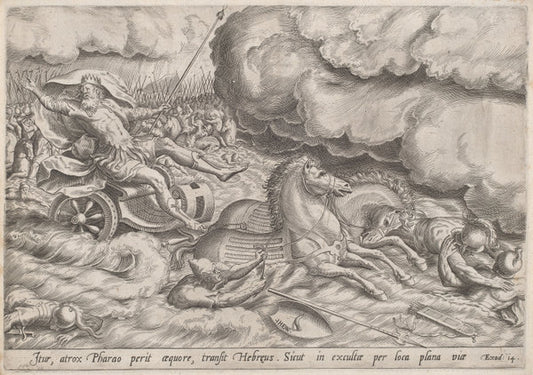 The Crossing of the Red Sea by Johan Wierix, after Maarten van Cleef (Flemish, c. 1549 - 1615 or after), 16X12"(A3)Poster Print