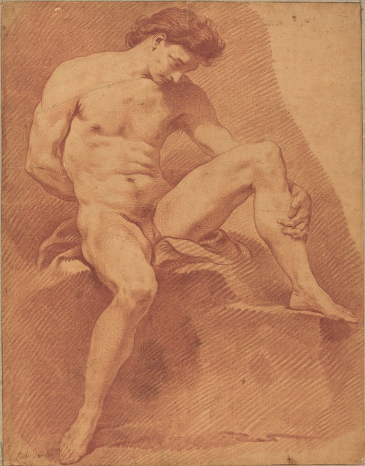 A Seated Male Nude by Carle Van Loo (French, 1705 - 1765), 16X12"(A3)Poster Print