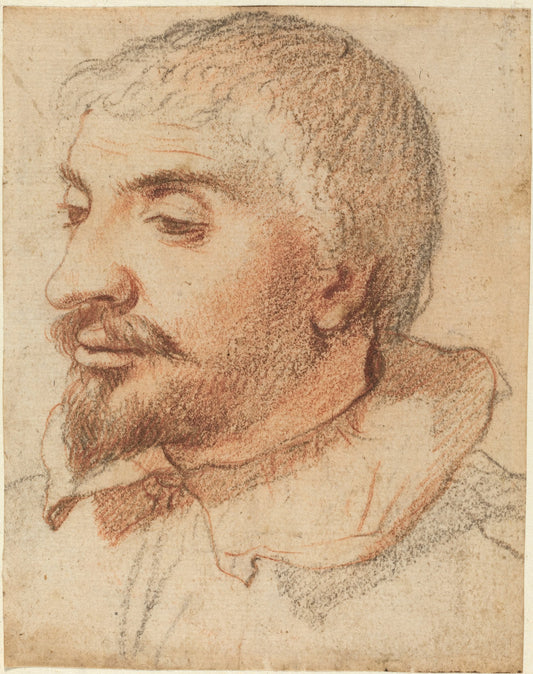 c. 1600 by Italian 17th Century (Head of a Man), 16X12"(A3)Poster Print