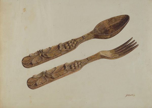 Wooden Spoon and Fork by John Cutting (American, active c. 1935), 16X12"(A3)Poster Print