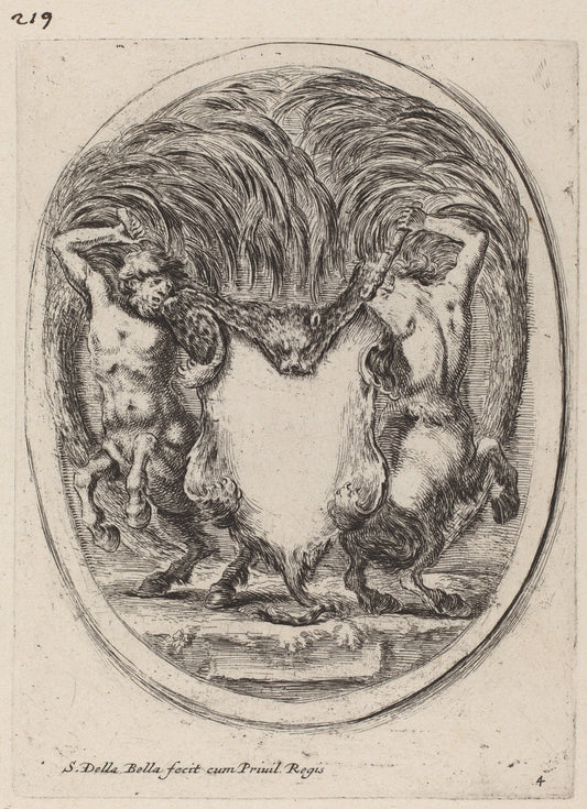Cartouche in the Form of a Flayed Tiger Supported by Centaurs by Stefano Della Bella (Italian, 1610 - 1664), 16X12"(A3)Poster Print