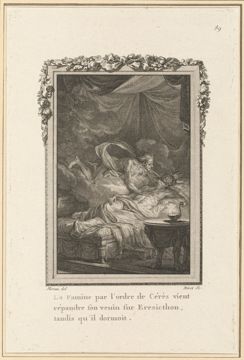 La Famine par l'ordre de Cérès vient répandre son venin sur Eresicthon, tandis qu'il dormoit by Louis Binet after Jean-Michel Moreau (French, 1744 - c. 1800), 16X12"(A3)Poster Print