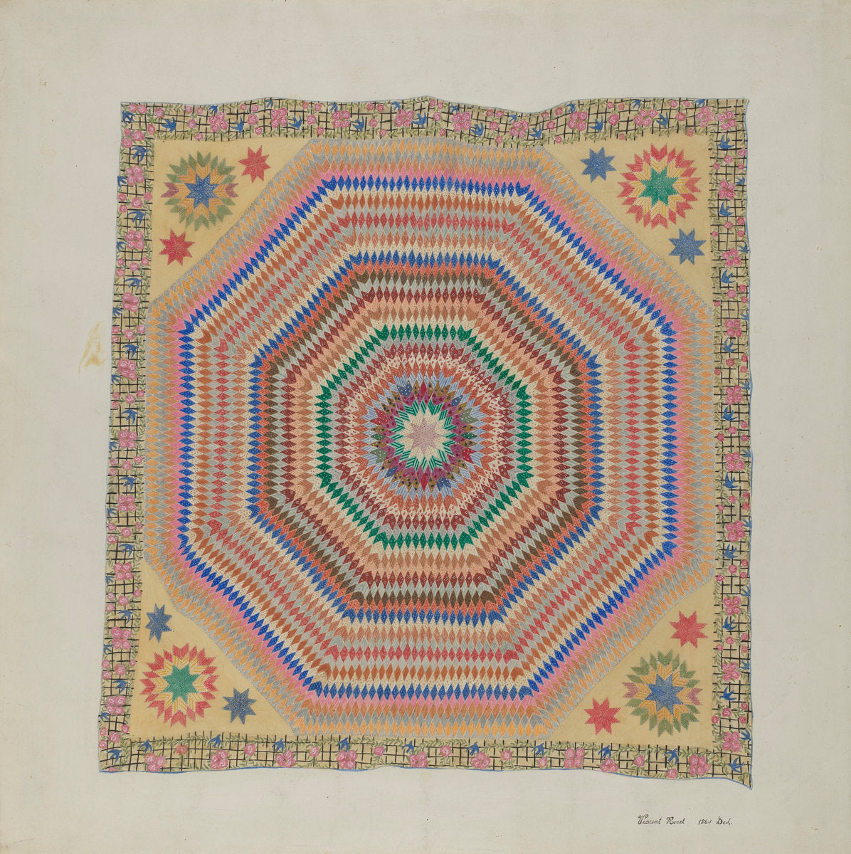 Patchwork Quilt by Vincent P. Rosel (American, active c. 1935), 16X12"(A3)Poster Print