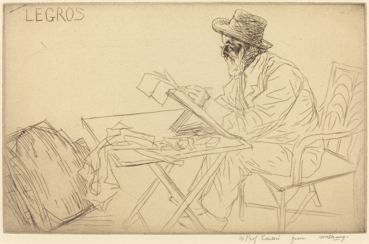 Alphonse Legros Sketching by William Strang (Scottish, 1859 - 1921), 16X12"(A3)Poster Print