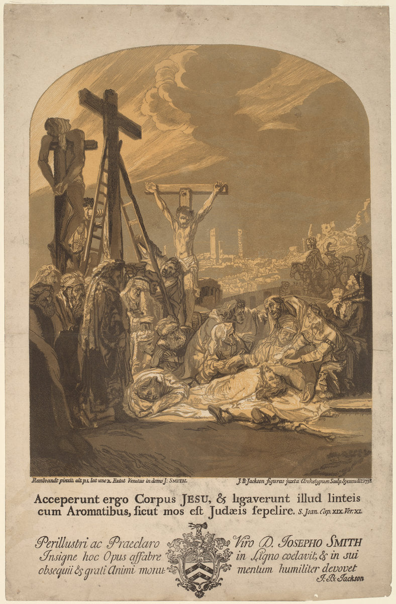 Descent from the Cross by John Baptist Jackson, after Rembrandt van Rijn (English, 1701 - c. 1780), 16X12"(A3)Poster Print
