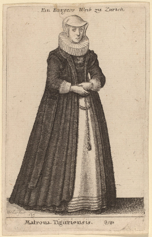 Matrona Tiguriensis by Wenceslaus Hollar (Bohemian, 1607 - 1677), 16X12"(A3)Poster Print