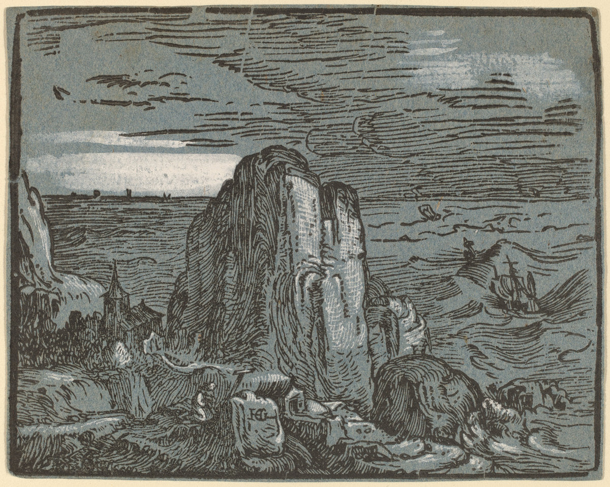 Cliff on a Seashore by Hendrik Goltzius (Dutch, 1558 - 1617), 16X12"(A3)Poster Print