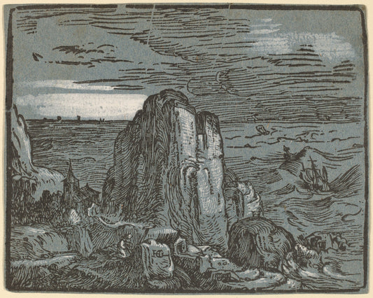 Cliff on a Seashore by Hendrik Goltzius (Dutch, 1558 - 1617), 16X12"(A3)Poster Print
