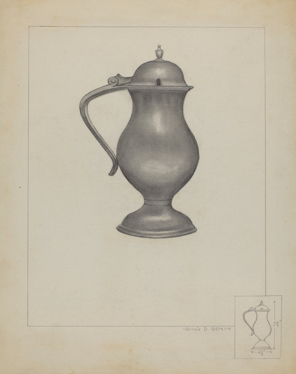 Pewter Pitcher by Irving D. Genin (American, active c. 1935), 16X12"(A3)Poster Print