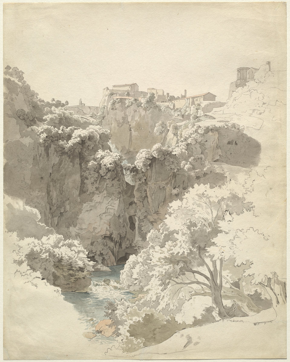 Tivoli and the Temple of the Sibyl Above the Aniene Gorge by Carl Wagner (German, 1796 - 1867), 16X12"(A3)Poster Print