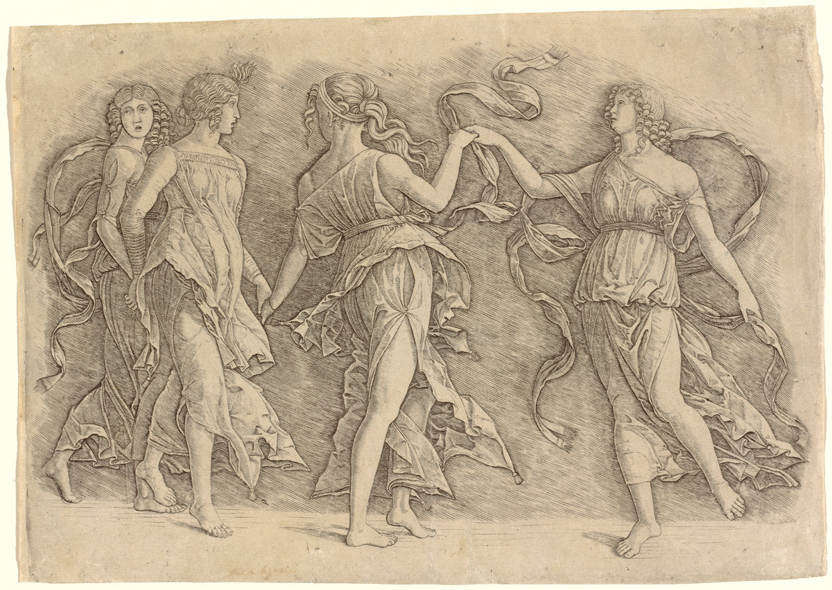 Four Women Dancing by Workshop of Andrea Mantegna or Attributed to Zoan Andrea (Italian, active c. 1475/1519), 16X12"(A3)Poster Print