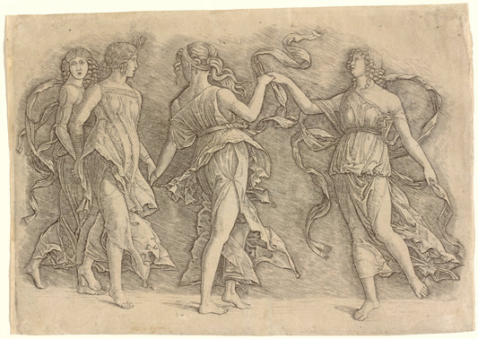Four Women Dancing by Workshop of Andrea Mantegna or Attributed to Zoan Andrea (Italian, active c. 1475/1519), 16X12"(A3)Poster Print