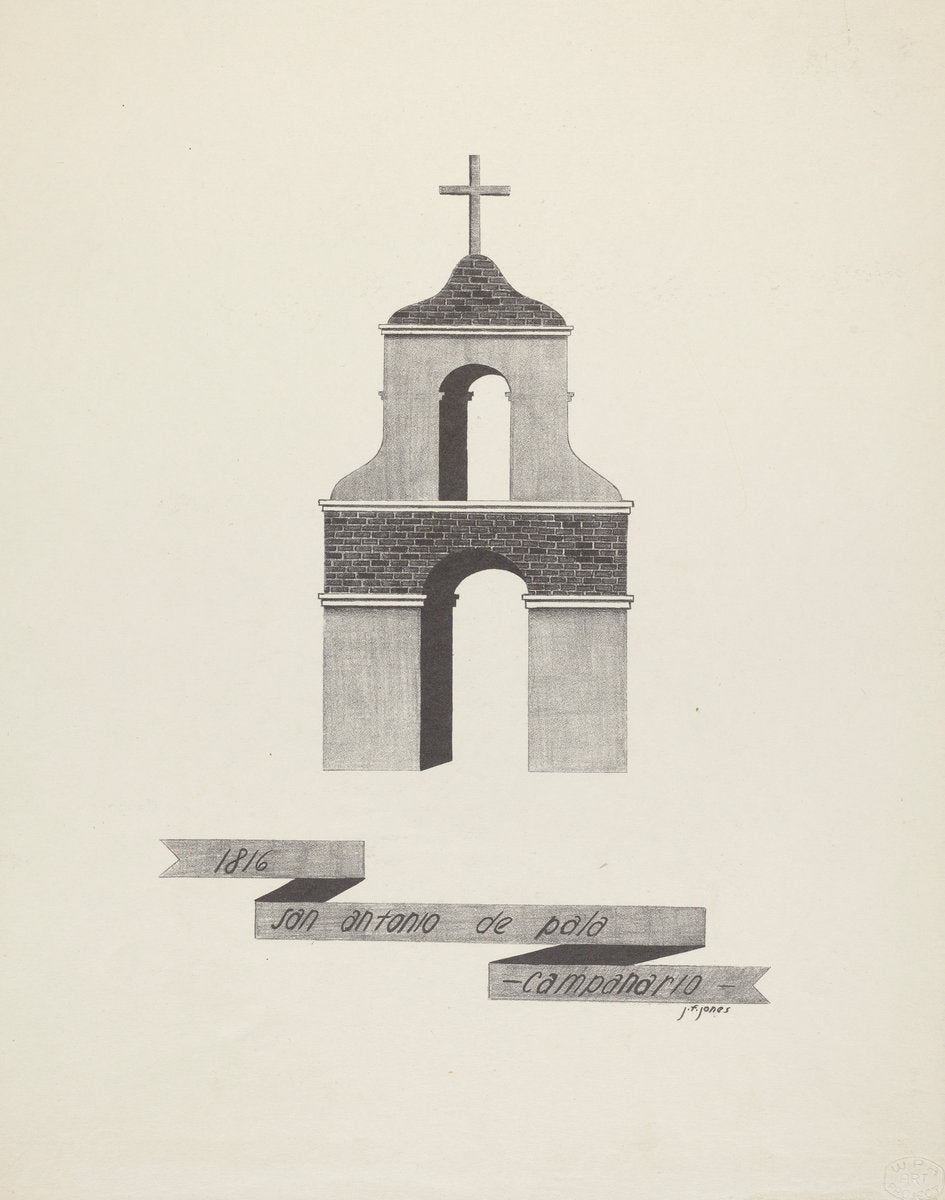 San Antonio de Pala - Campanario by James Jones (American, active 1932 - 1942), 16X12"(A3)Poster Print
