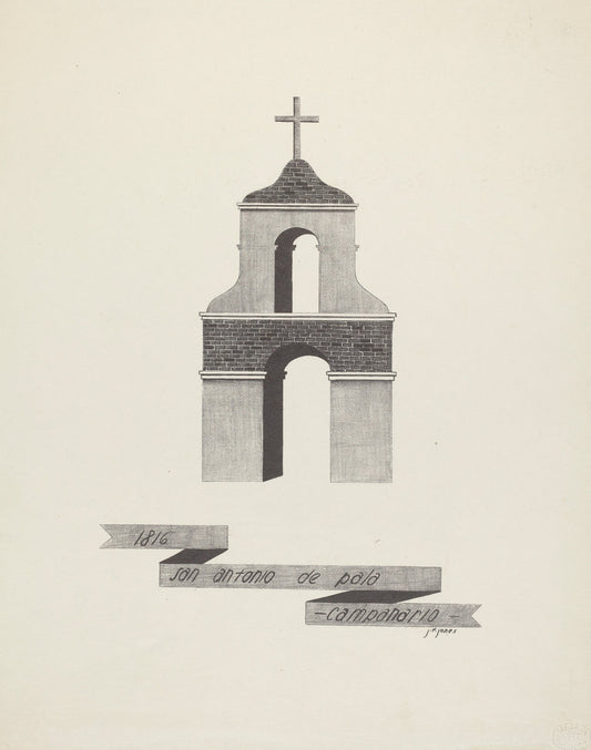 San Antonio de Pala - Campanario by James Jones (American, active 1932 - 1942), 16X12"(A3)Poster Print
