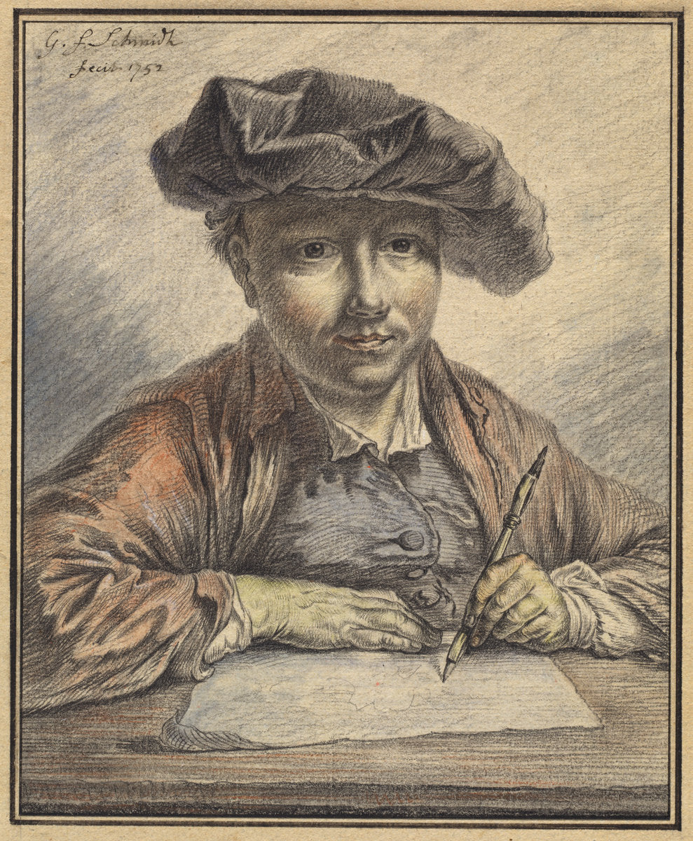 Self-Portrait Sketching by Georg Friedrich Schmidt (German, 1712 - 1775), 16X12"(A3)Poster Print