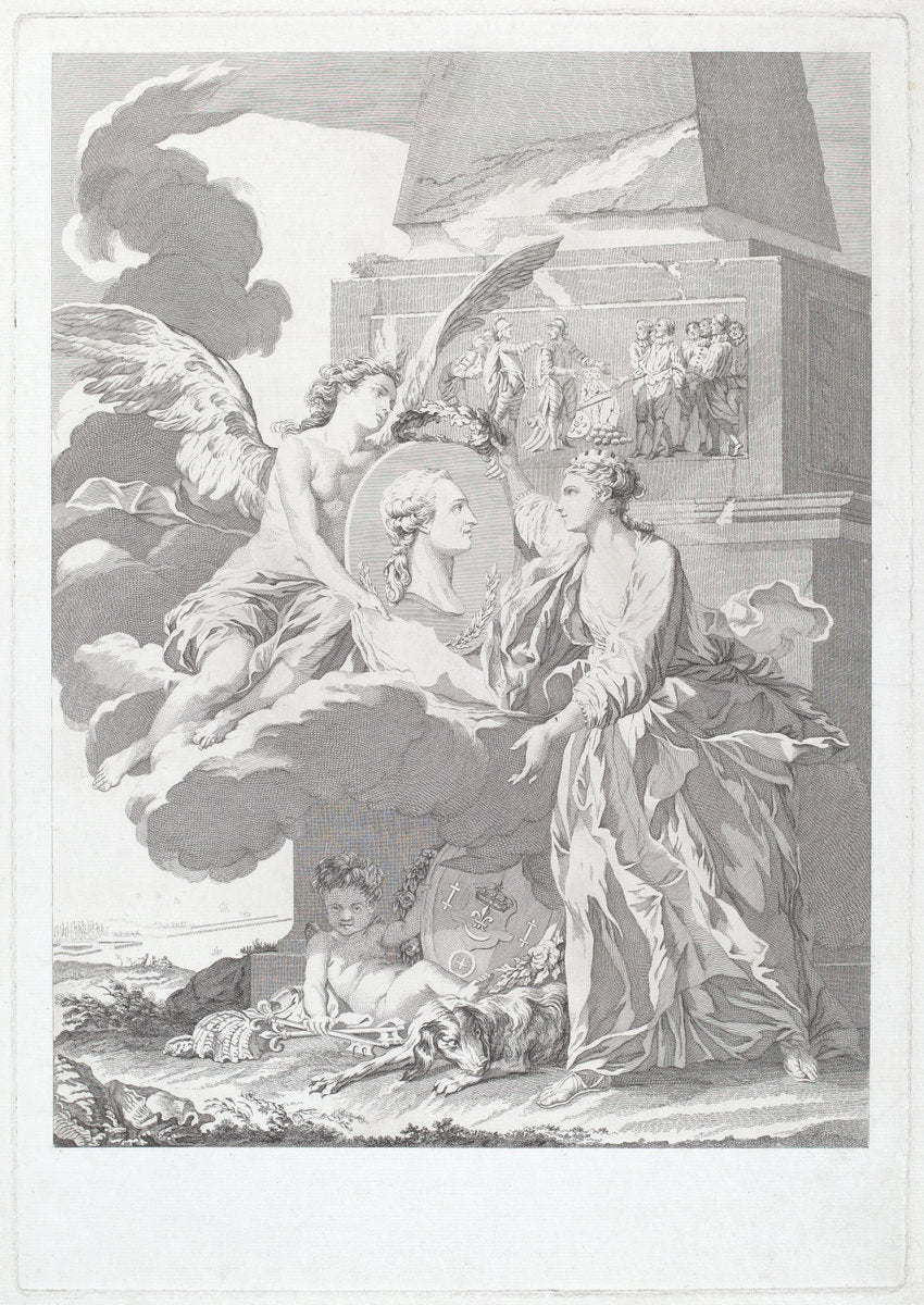 Allegorical Portrait of Pierre Buirette de Belloy by Louis-Simon Lempereur, after Nicolas-René Jollain (French, 1728 - 1807), 16X12"(A3)Poster Print