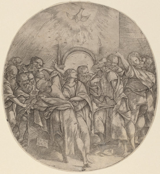 The Descent of the Holy Spirit by Domenico Campagnola (Italian, before 1500 - 1564), 16X12"(A3)Poster Print