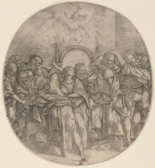 The Descent of the Holy Spirit by Domenico Campagnola (Italian, before 1500 - 1564), 16X12"(A3)Poster Print