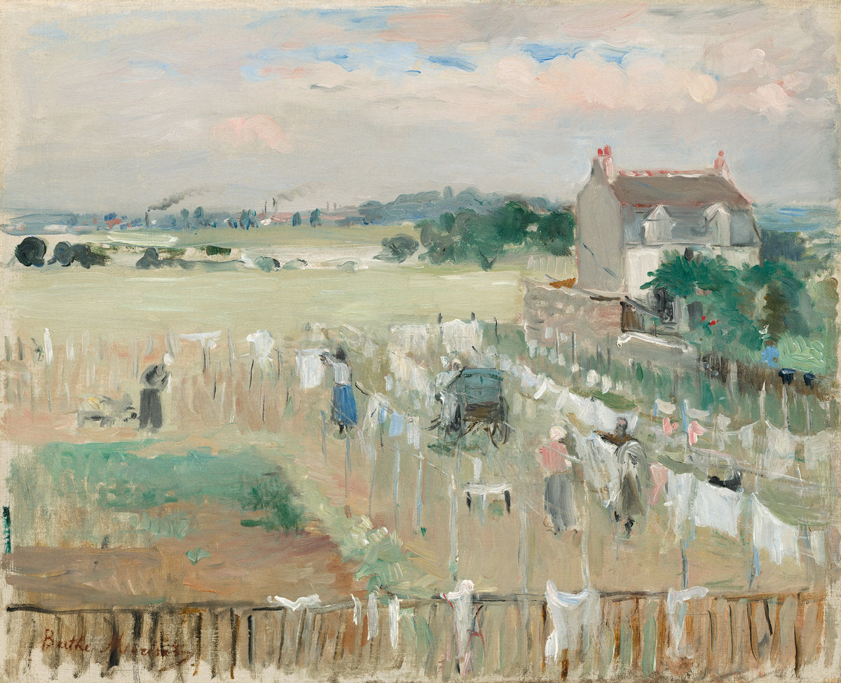 Hanging the Laundry out to Dry by Berthe Morisot (French, 1841 - 1895), 16X12"(A3)Poster Print