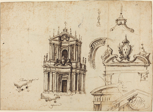 Studies for the Façade of Santa Cristina [recto] by Filippo Juvarra (Sicilian, 1678 - 1736), 16X12"(A3)Poster Print