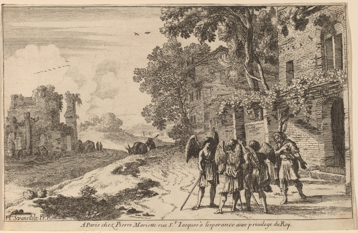 Abraham and the Three Angels by Herman van Swanevelt (Dutch, c. 1600 - 1655), 16X12"(A3)Poster Print