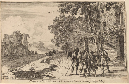 Abraham and the Three Angels by Herman van Swanevelt (Dutch, c. 1600 - 1655), 16X12"(A3)Poster Print