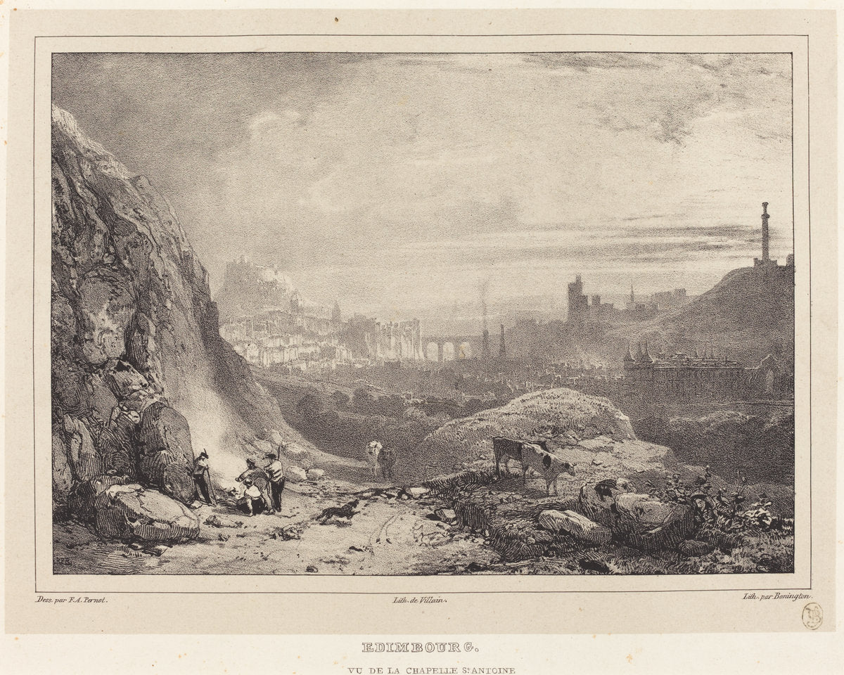 Edimbourg vu de la Chapelle Saint-Antoine by Richard Parkes Bonington after Francois Alexandre Pernot (British, 1802 - 1828), 16X12"(A3)Poster Print