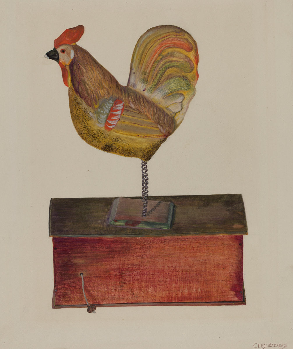 Crowing Cock by Chris Makrenos (American, active c. 1935), 16X12"(A3)Poster Print