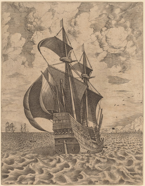 Armed Four-Master Sailing towards a Port by Frans Huys after Pieter Bruegel the Elder (Flemish, 1522 - 1562), 16X12"(A3)Poster Print