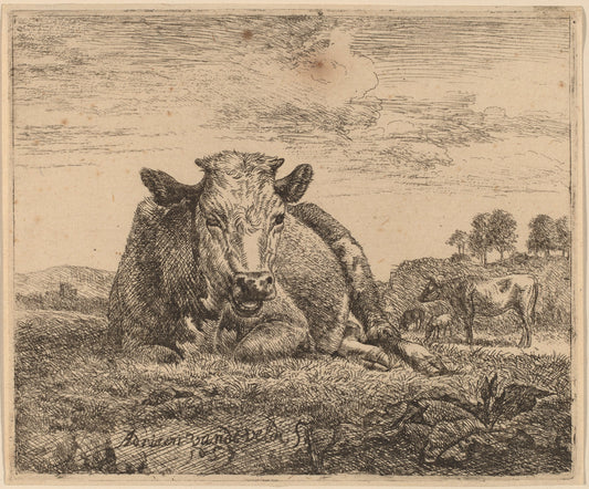 Recumbent Cow by Adriaen van de Velde (Dutch, 1636 - 1672), 16X12"(A3)Poster Print