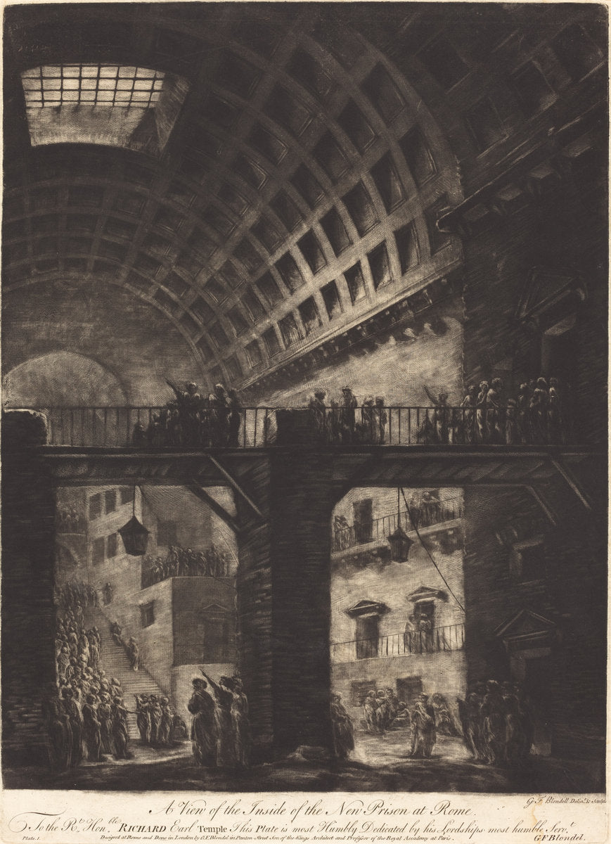 A View of the Inside of the New Prison at Rome by Georges François Blondel (French, 1730 - c. 1791), 16X12"(A3)Poster Print