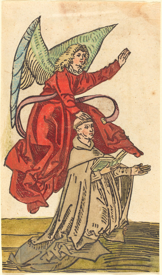 1480/1490 by German 15th Century (A Monk with an Angel), 16X12"(A3)Poster Print