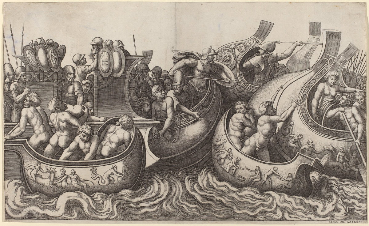 Naval Battle by Master of the Die after Giulio Romano (Italian, active c. 1532), 16X12"(A3)Poster Print