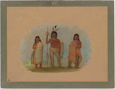 Ottowa Chief, His Wife, and a Warrior by George Catlin (American, 1796 - 1872), 16X12"(A3)Poster Print