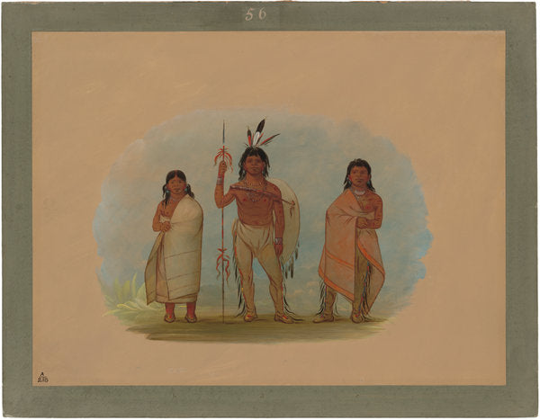 Ottowa Chief, His Wife, and a Warrior by George Catlin (American, 1796 - 1872), 16X12